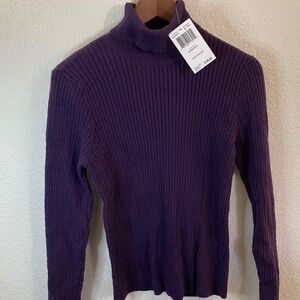 NWT JEANNE PIERRE Deep Purple Ribbed Turtleneck Sweater 100%cotton fall classic